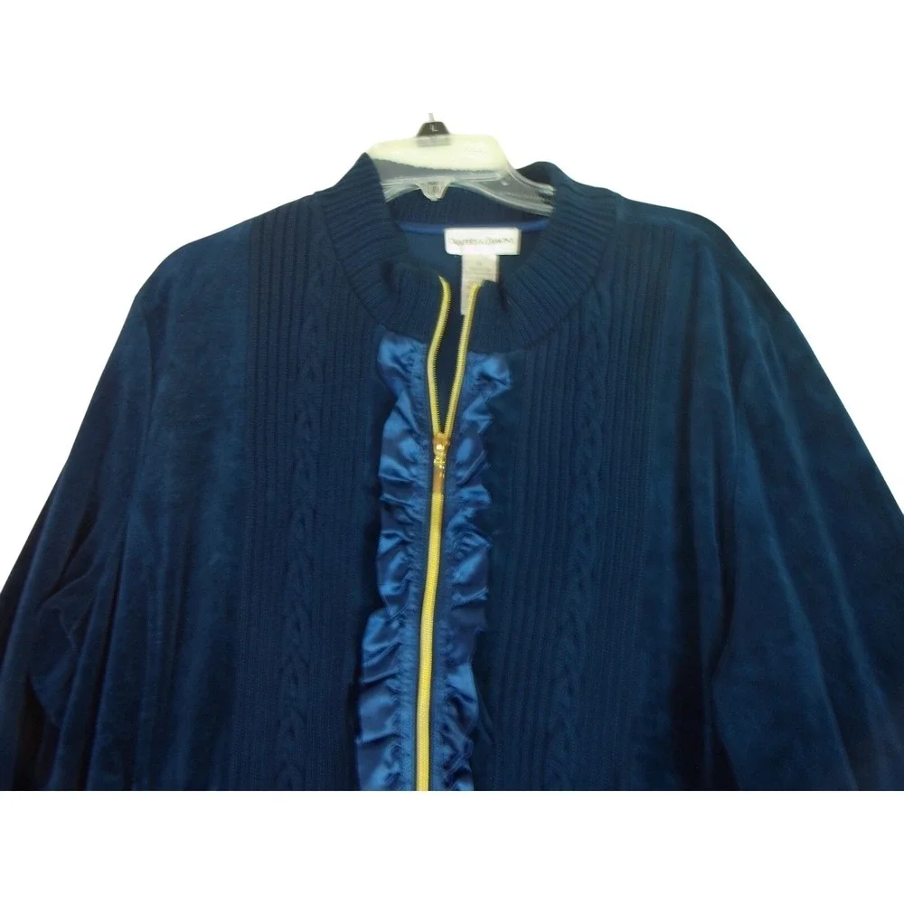Drapers And Damons Velvet Ruffle Front Jacket 1X Sapphire Blue Grandma Mature‎